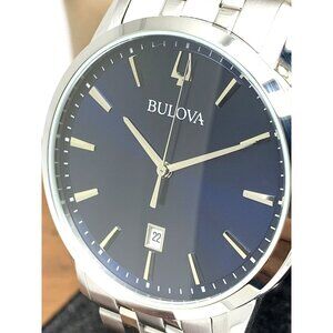 Bulova Men's Watch 96B338 Quartz Blue Dial Date Silver Stainless Steel 40mm
